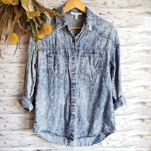 life in progress Tops - Life in Progress | Acid Wash Denim Studded Shirt.